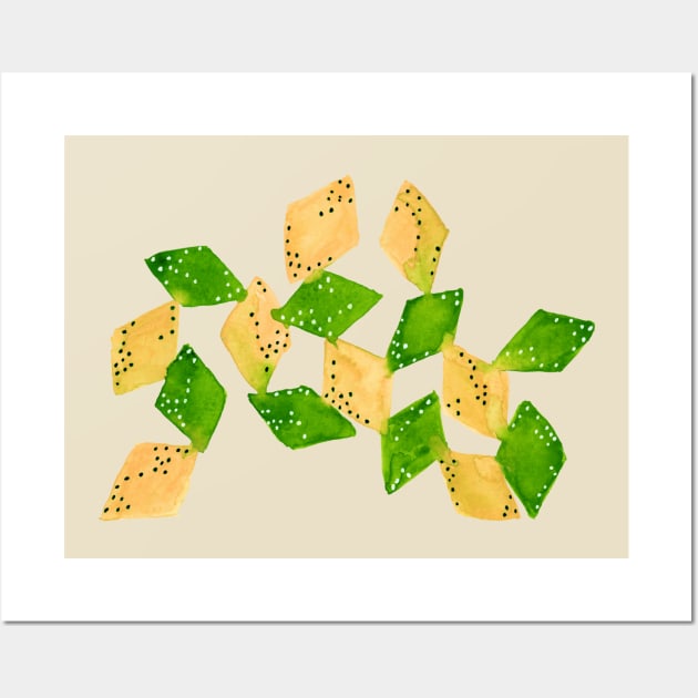 Watercolor green and tan connected diamond shapes Wall Art by Shelworks Stationery